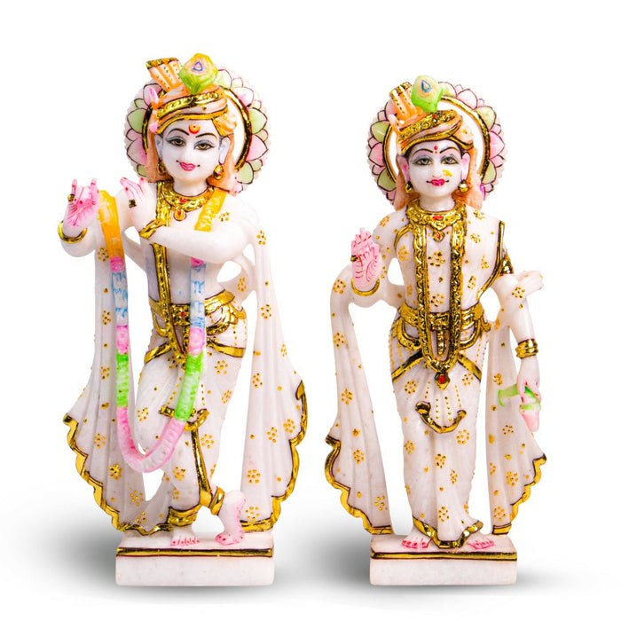 Radha Krishna, 12 Inch, White Marble Statue - Handicraft Bazaar