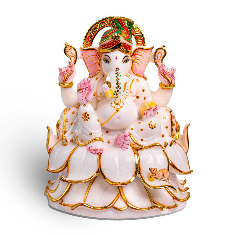 Lord Ganesh, 12 Inch, White Marble Statue - Handicraft Bazaar