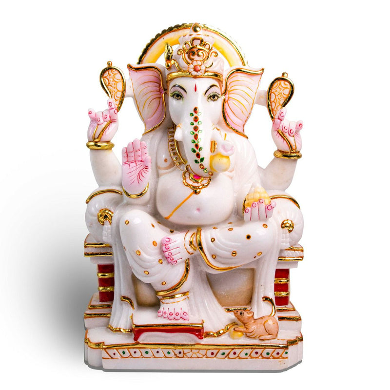 Lord Ganesh, 15 Inch, White Marble Statue - Handicraft Bazaar