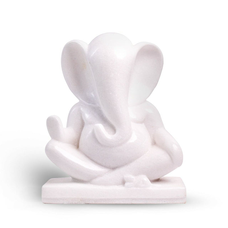 Lord Ganesh, Modern Art White Marble Statue - Handicraft Bazaar