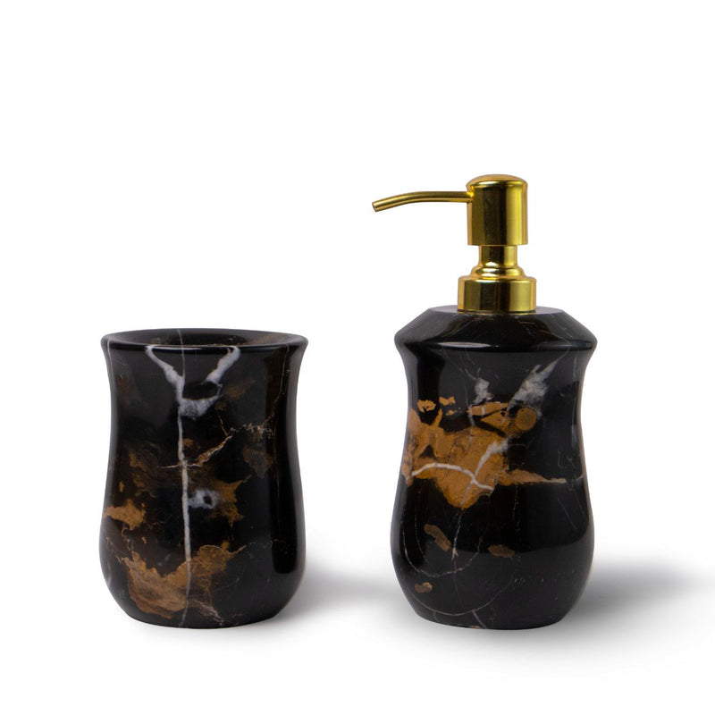 Marble Bathroom Set (Black Portoro) | Handicraft Bazaar