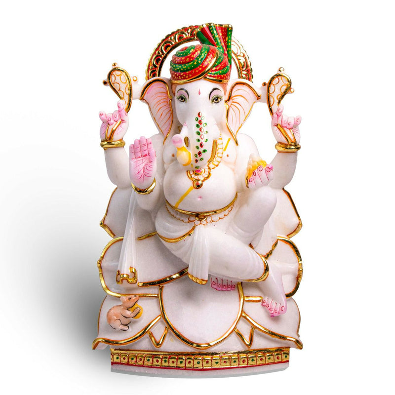 Lord Ganesh, 15 Inch, White Marble Murti - Handicraft Bazaar