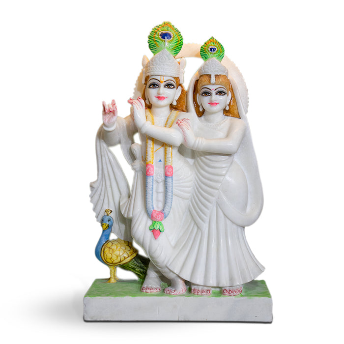 Radha Krishna, 21 Inch, White Marble Statue - Handicraft Bazaar