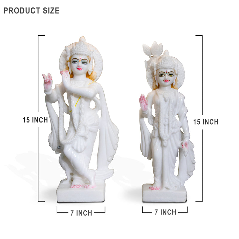 Radha Krishna, 15 Inch, White Marble Statue - Handicraft Bazaar
