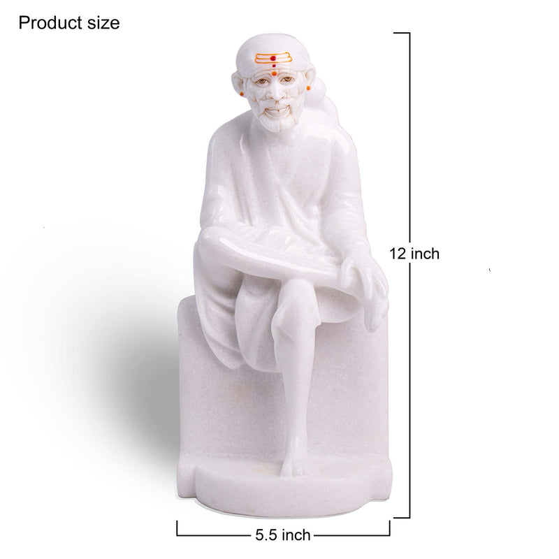 Sai Baba, 9 Inches, White Marble Statue - Handicraft Bazaar