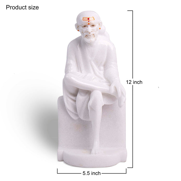 Sai Baba, 9 Inches, White Marble Statue - Handicraft Bazaar
