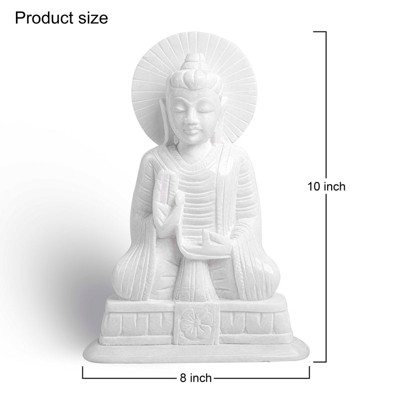Meditating Buddha, White Marble Statue - Handicraft Bazaar